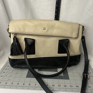 Kate Spade Off White & Black Medium Leather Bag With Strap Satchel Crossbody